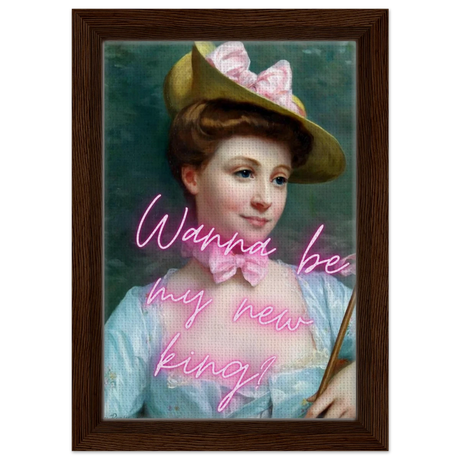 "Royal Flirt" – Neon Pop Romance | Wall Art Print - Framed Canvas - 20x30 cm / 8x12″ - Dark wood frame