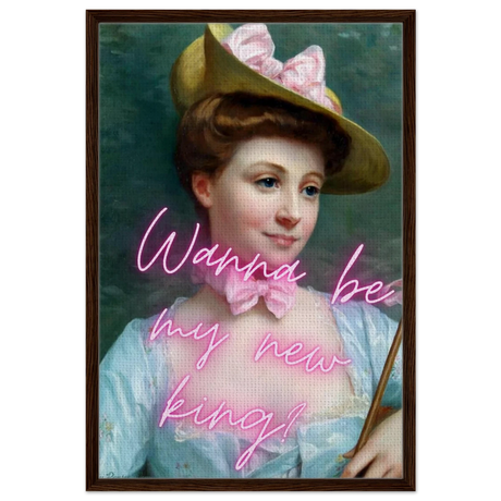 "Royal Flirt" – Neon Pop Romance | Wall Art Print - Framed Canvas - 60x90 cm / 24x36″ - Dark wood frame