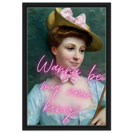 "Royal Flirt" – Neon Pop Romance | Wall Art Print - Framed Canvas - 40x60 cm / 16x24″ - Black frame