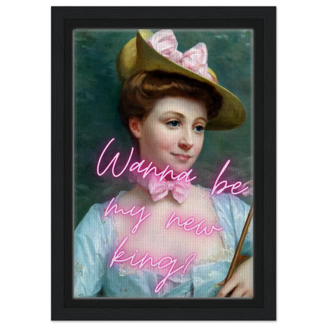 "Royal Flirt" – Neon Pop Romance | Wall Art Print - Framed Canvas - 20x30 cm / 8x12″ - Black frame