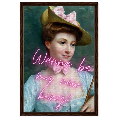 "Royal Flirt" – Neon Pop Romance | Wall Art Print - Framed Canvas - 50x75 cm / 20x30″ - Dark wood frame