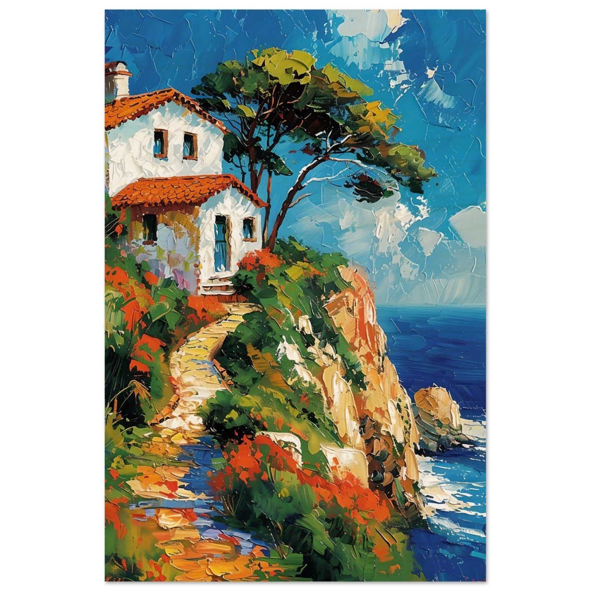 Rustic Escape by the Sea | Modern Expressionist Nature wall art print | Contemporary Seascape Wall Art - Wood Prints - 30x45 cm / 12x18″ - 