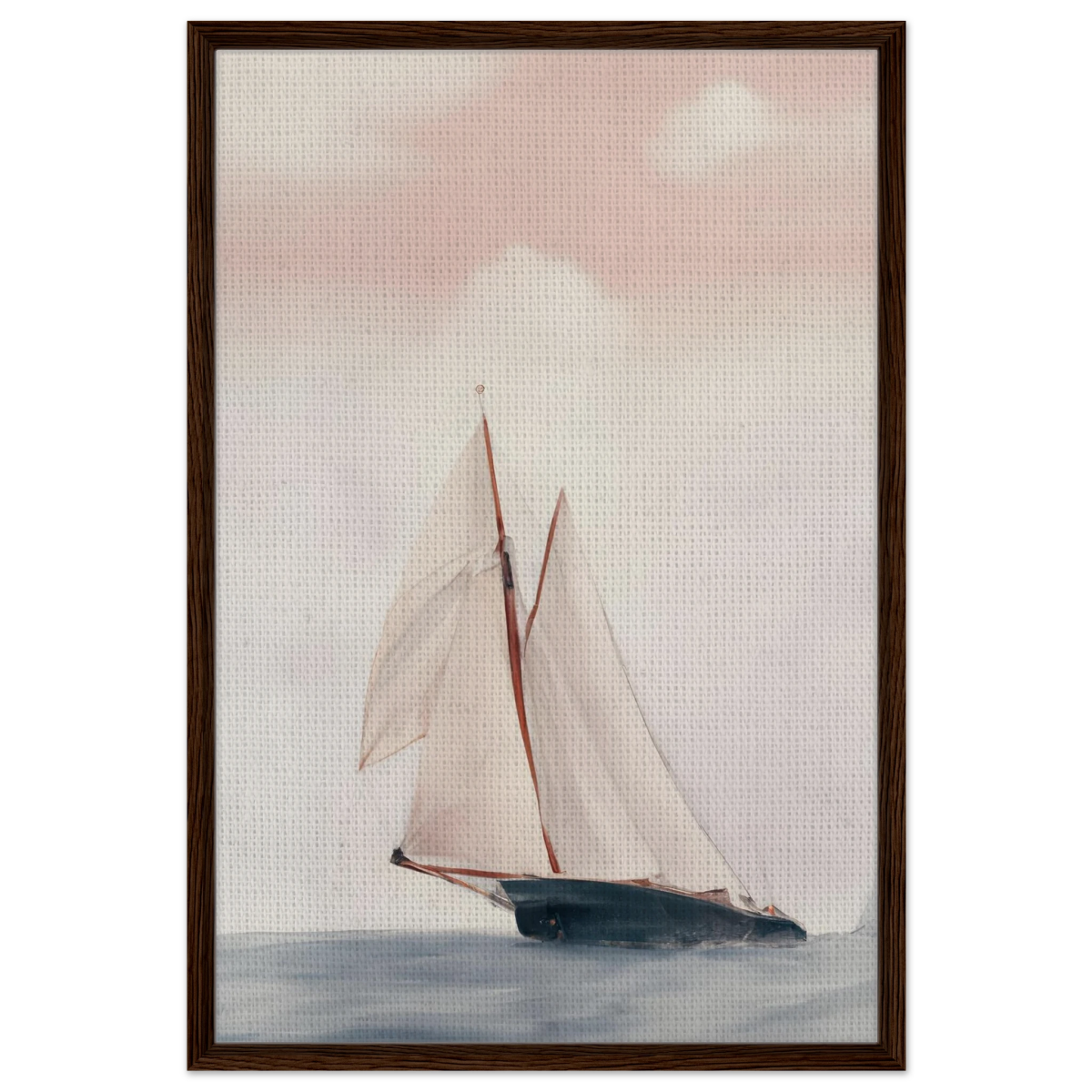 Sailboat at Sea – Nautical Seascape Wall Art Print - Framed Canvas - 60x90 cm / 24x36″ - Dark wood frame
