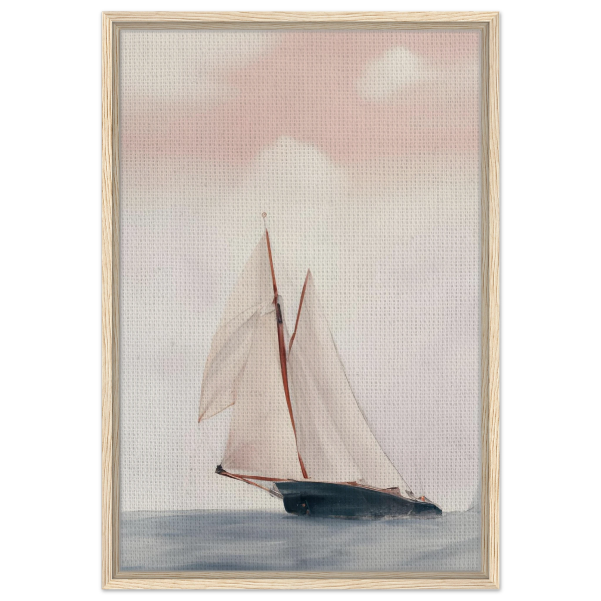Sailboat at Sea – Nautical Seascape Wall Art Print - Framed Canvas - 50x75 cm / 20x30″ - Wood frame
