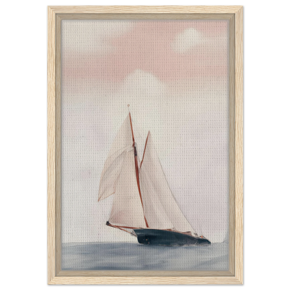 Sailboat at Sea – Nautical Seascape Wall Art Print - Framed Canvas - 30x45 cm / 12x18″ - Wood frame