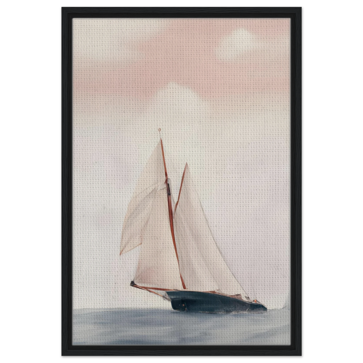 Sailboat at Sea – Nautical Seascape Wall Art Print - Framed Canvas - 50x75 cm / 20x30″ - Black frame