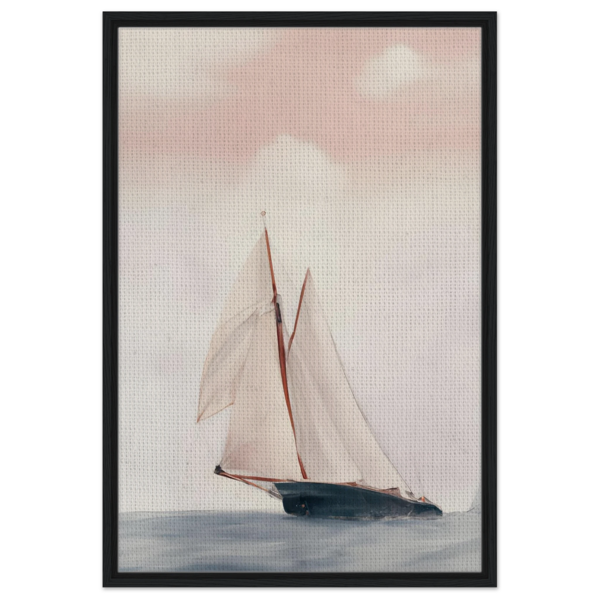 Sailboat at Sea – Nautical Seascape Wall Art Print - Framed Canvas - 60x90 cm / 24x36″ - Black frame