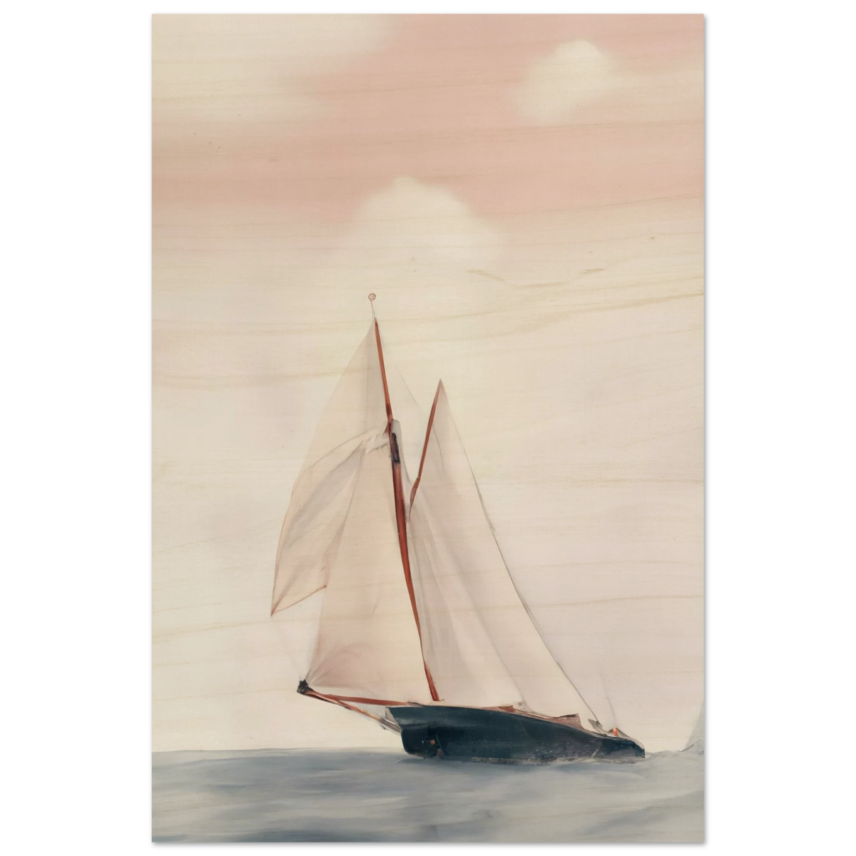 Sailboat at Sea – Nautical Seascape Wall Art Print - Wood Prints - 20x30 cm / 8x12″ - 