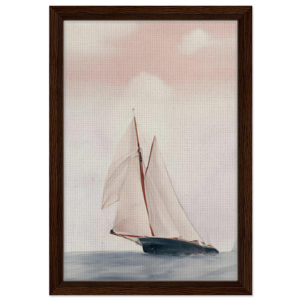 Sailboat at Sea – Nautical Seascape Wall Art Print - Framed Canvas - 30x45 cm / 12x18″ - Dark wood frame