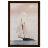 Sailboat at Sea – Nautical Seascape Wall Art Print - Framed Canvas - 30x45 cm / 12x18″ - Dark wood frame
