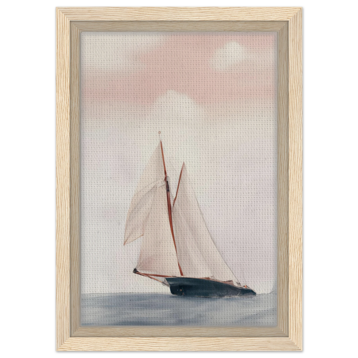 Sailboat at Sea – Nautical Seascape Wall Art Print - Framed Canvas - 20x30 cm / 8x12″ - Wood frame