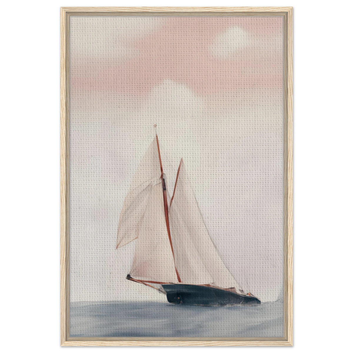 Sailboat at Sea – Nautical Seascape Wall Art Print - Framed Canvas - 60x90 cm / 24x36″ - Wood frame