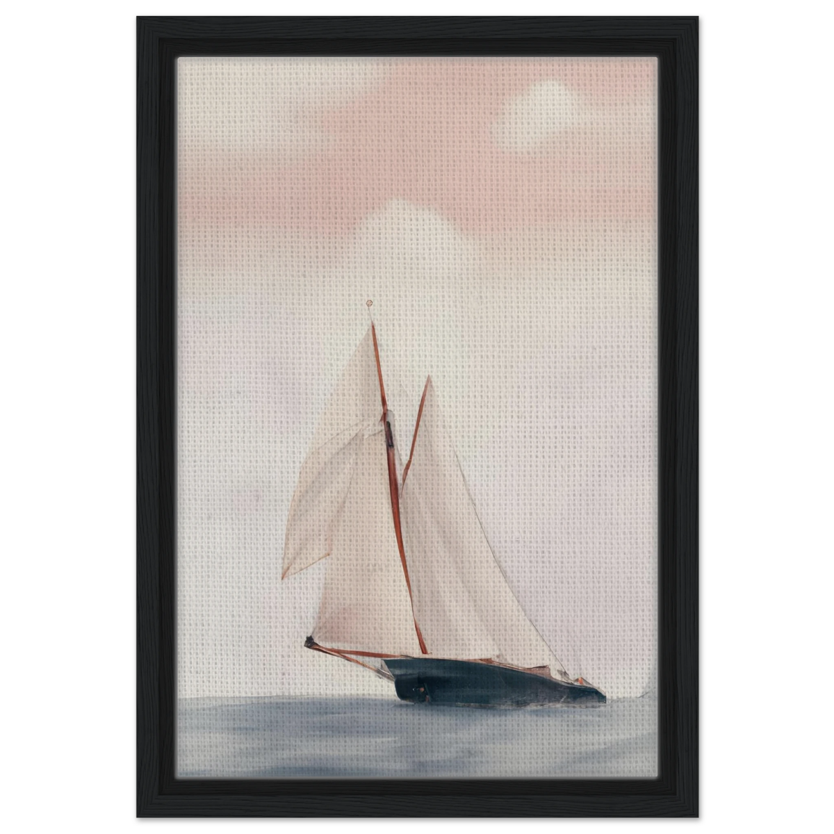 Sailboat at Sea – Nautical Seascape Wall Art Print - Framed Canvas - 30x45 cm / 12x18″ - Black frame