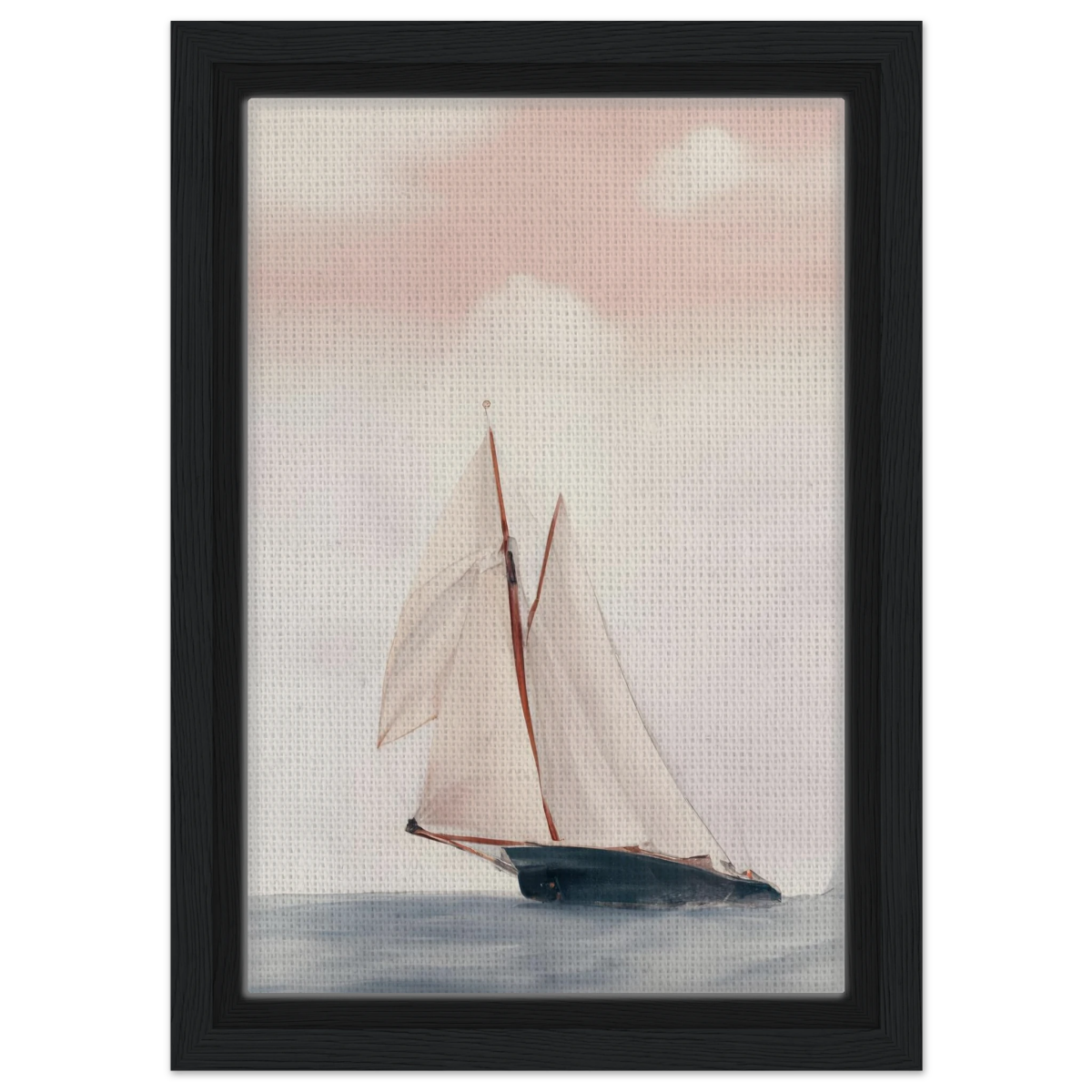 Sailboat at Sea – Nautical Seascape Wall Art Print - Framed Canvas - 20x30 cm / 8x12″ - Black frame