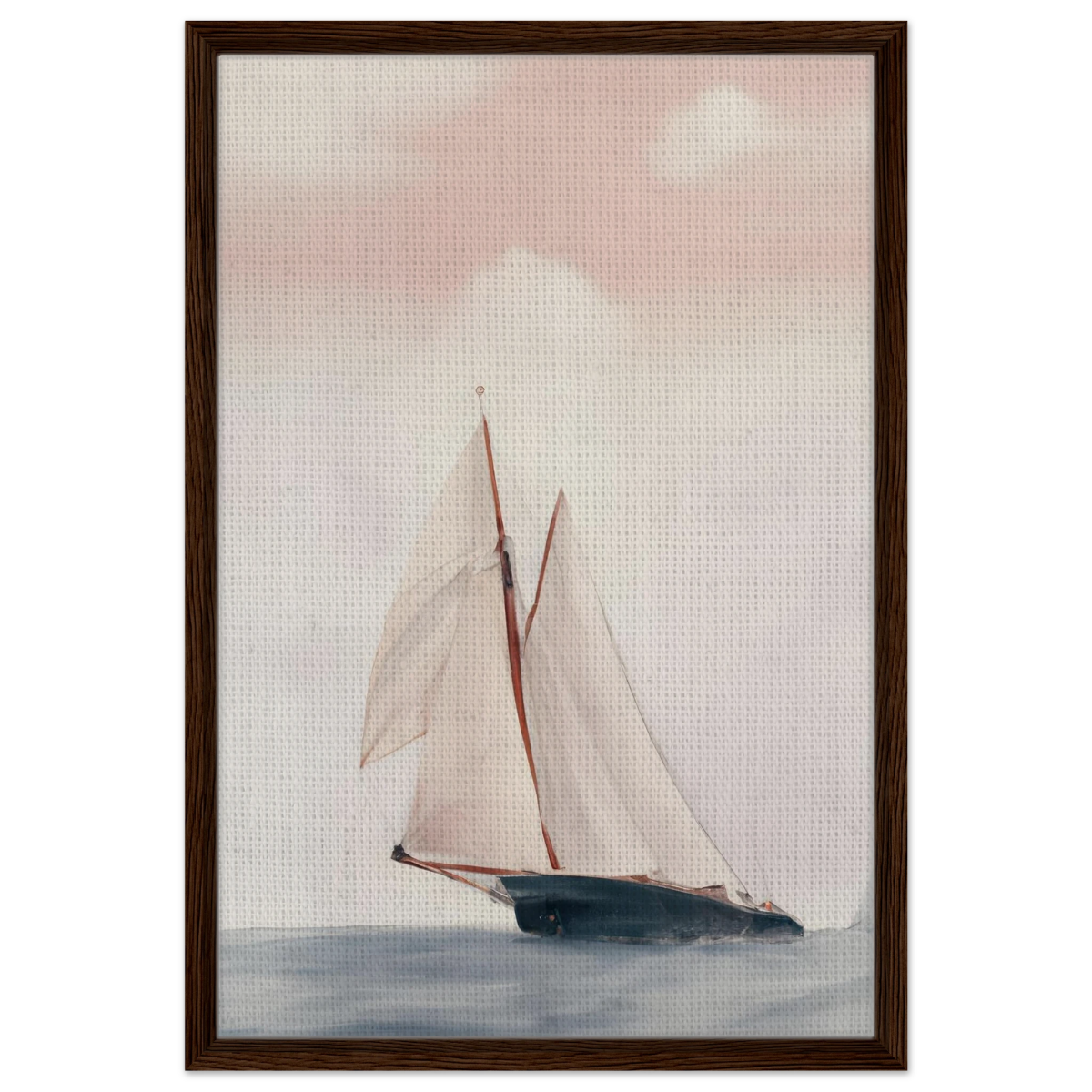 Sailboat at Sea – Nautical Seascape Wall Art Print - Framed Canvas - 50x75 cm / 20x30″ - Dark wood frame