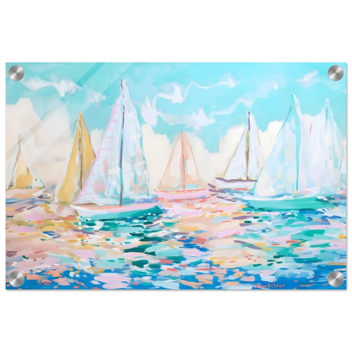 Sailboats in Harmony | Abstract Nautical Scene | Seascape Painting | wall art Print - Acrylic Print - 30x45 cm / 12x18″ - 