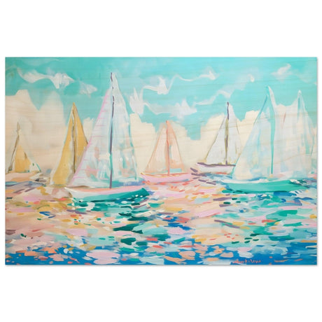 Sailboats in Harmony | Abstract Nautical Scene | Seascape Painting | wall art Print - Wood Prints - 40x60 cm / 16x24″ - 