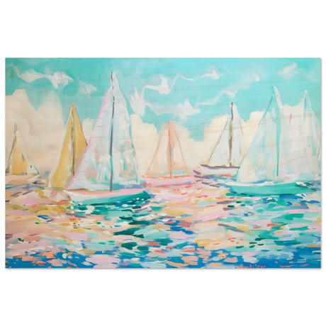 Sailboats in Harmony | Abstract Nautical Scene | Seascape Painting | wall art Print - Wood Prints - 30x45 cm / 12x18″ - 