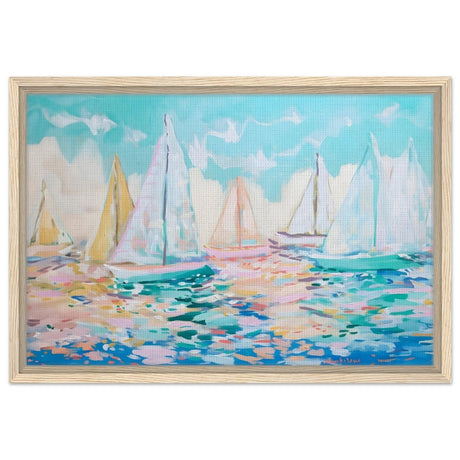 Sailboats in Harmony | Abstract Nautical Scene | Seascape Painting | wall art Print - Framed Canvas - 40x60 cm / 16x24″ - Wood frame