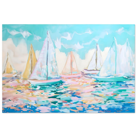 Sailboats in Harmony | Abstract Nautical Scene | Seascape Painting | wall art Print - Aluminum Print - 30x45 cm / 12x18″ - 