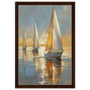Sailing into the Horizon – A Tranquil Nautical Masterpiece | Wall art Print - Framed Canvas - 40x60 cm / 16x24″ - Dark wood frame