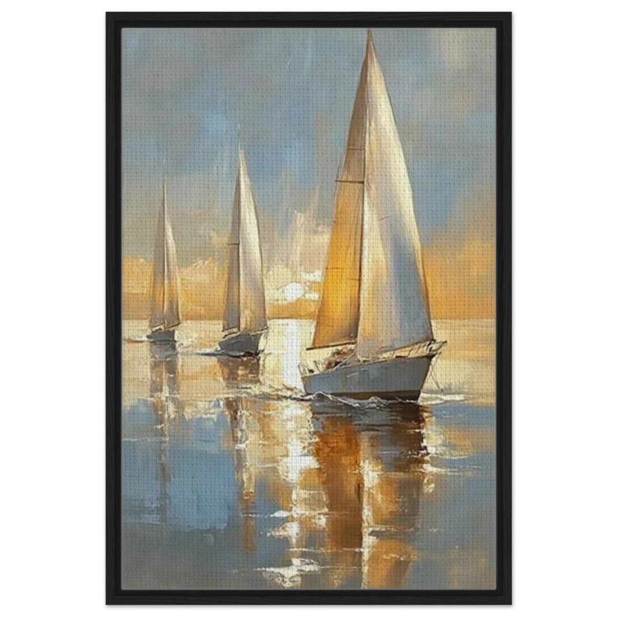 Sailing into the Horizon – A Tranquil Nautical Masterpiece | Wall art Print - Framed Canvas - 60x90 cm / 24x36″ - Black frame