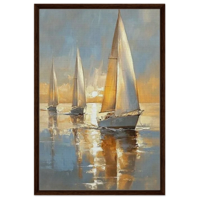 Sailing into the Horizon – A Tranquil Nautical Masterpiece | Wall art Print - Framed Canvas - 60x90 cm / 24x36″ - Dark wood frame