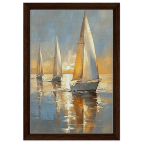 Sailing into the Horizon – A Tranquil Nautical Masterpiece | Wall art Print - Framed Canvas - 30x45 cm / 12x18″ - Dark wood frame