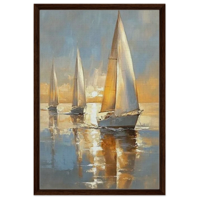 Sailing into the Horizon – A Tranquil Nautical Masterpiece | Wall art Print - Framed Canvas - 50x75 cm / 20x30″ - Dark wood frame