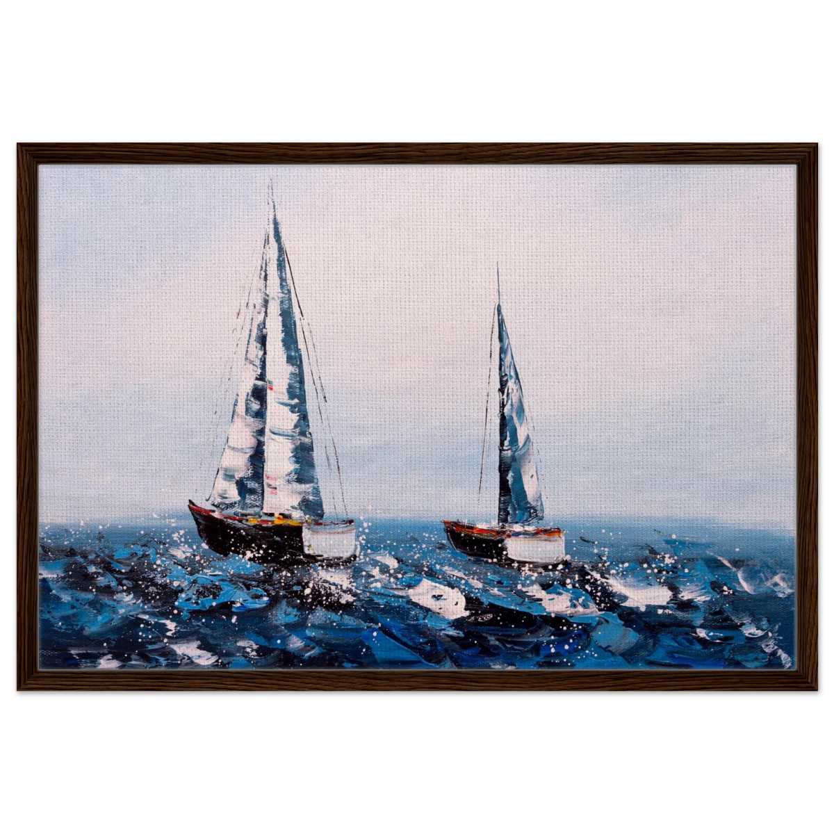 Sailing the Waves – Nautical Seascape Wall Art Print - Framed Canvas - 60x90 cm / 24x36″ - Dark wood frame