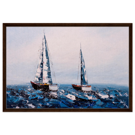 Sailing the Waves – Nautical Seascape Wall Art Print - Framed Canvas - 60x90 cm / 24x36″ - Dark wood frame