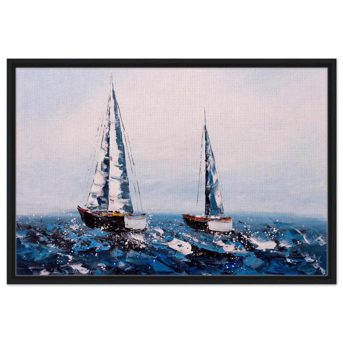 Sailing the Waves – Nautical Seascape Wall Art Print - Framed Canvas - 60x90 cm / 24x36″ - Black frame