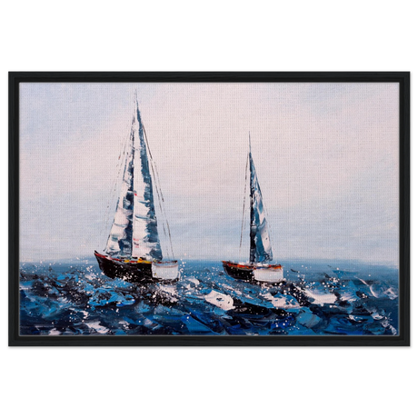 Sailing the Waves – Nautical Seascape Wall Art Print - Framed Canvas - 60x90 cm / 24x36″ - Black frame