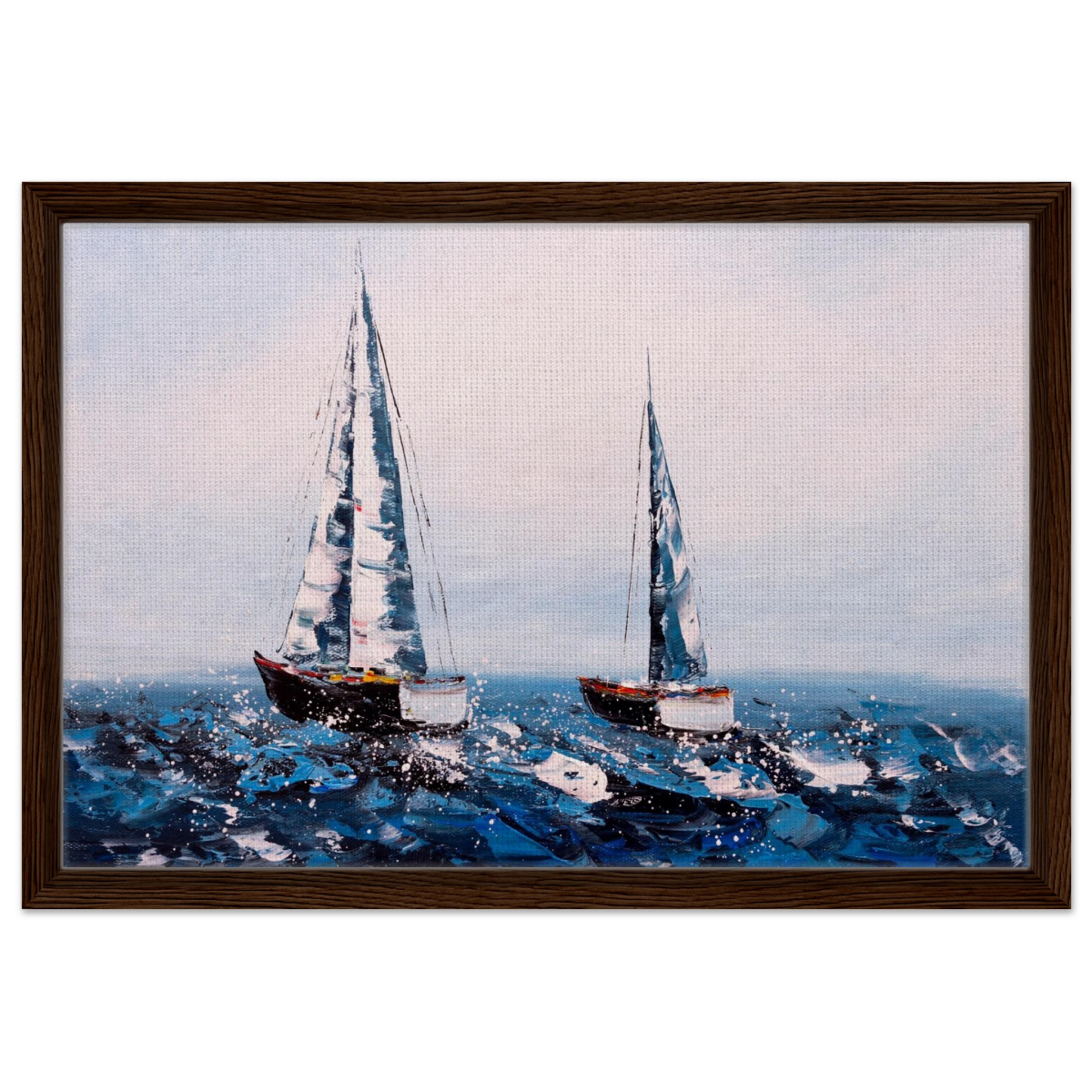 Sailing the Waves – Nautical Seascape Wall Art Print - Framed Canvas - 40x60 cm / 16x24″ - Dark wood frame
