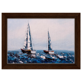 Sailing the Waves – Nautical Seascape Wall Art Print - Framed Canvas - 20x30 cm / 8x12″ - Dark wood frame