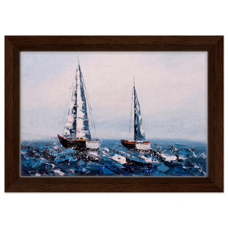 Sailing the Waves – Nautical Seascape Wall Art Print - Framed Canvas - 20x30 cm / 8x12″ - Dark wood frame