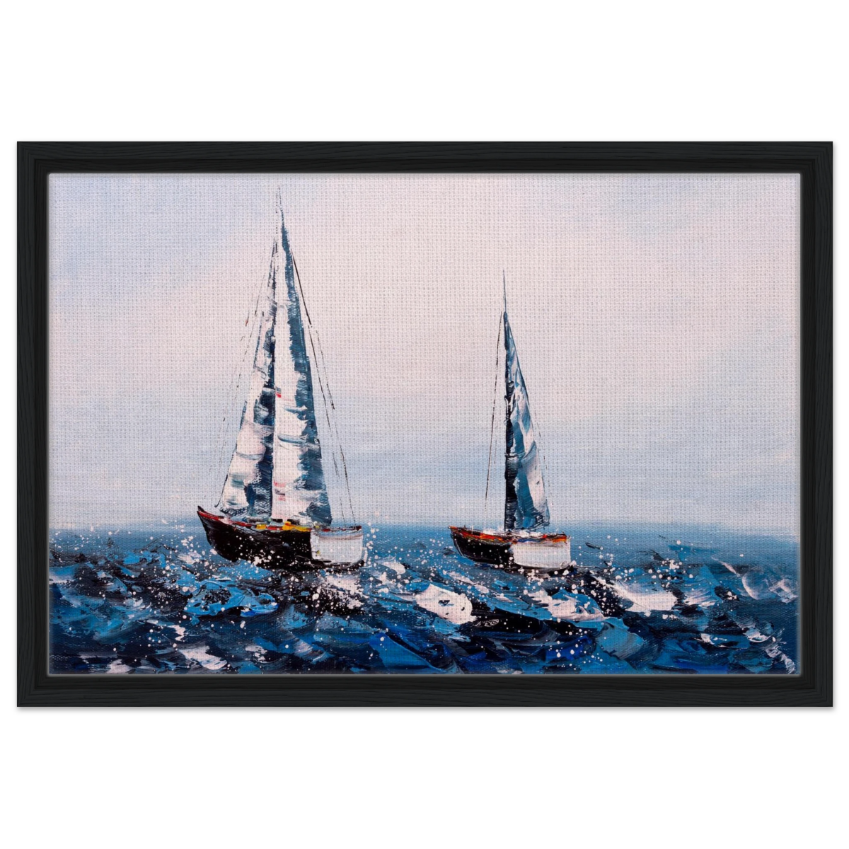 Sailing the Waves – Nautical Seascape Wall Art Print - Framed Canvas - 40x60 cm / 16x24″ - Black frame