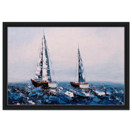 Sailing the Waves – Nautical Seascape Wall Art Print - Framed Canvas - 40x60 cm / 16x24″ - Black frame