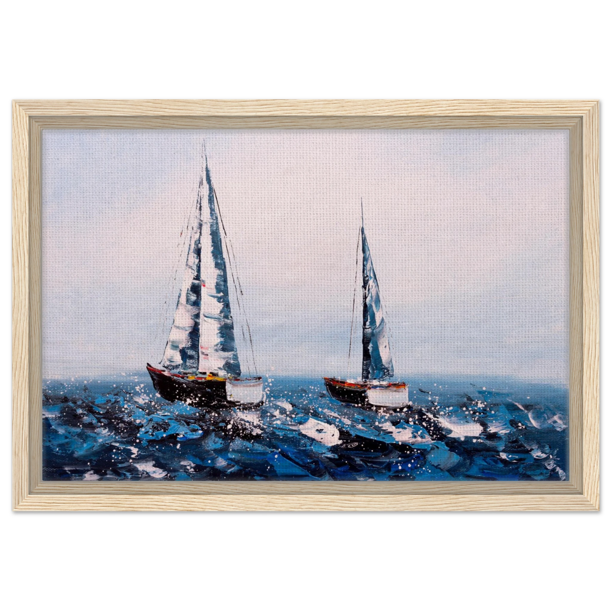 Sailing the Waves – Nautical Seascape Wall Art Print - Framed Canvas - 30x45 cm / 12x18″ - Wood frame
