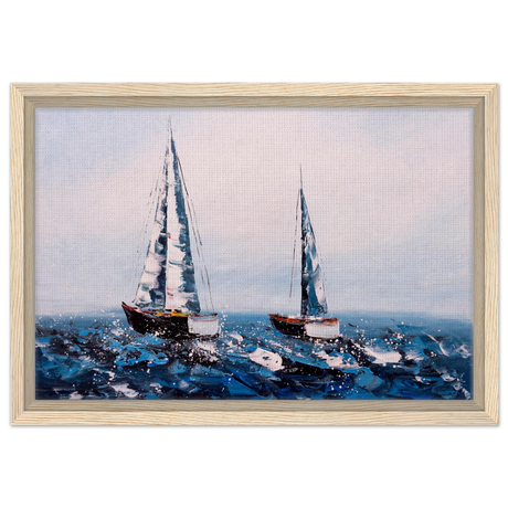 Sailing the Waves – Nautical Seascape Wall Art Print - Framed Canvas - 30x45 cm / 12x18″ - Wood frame