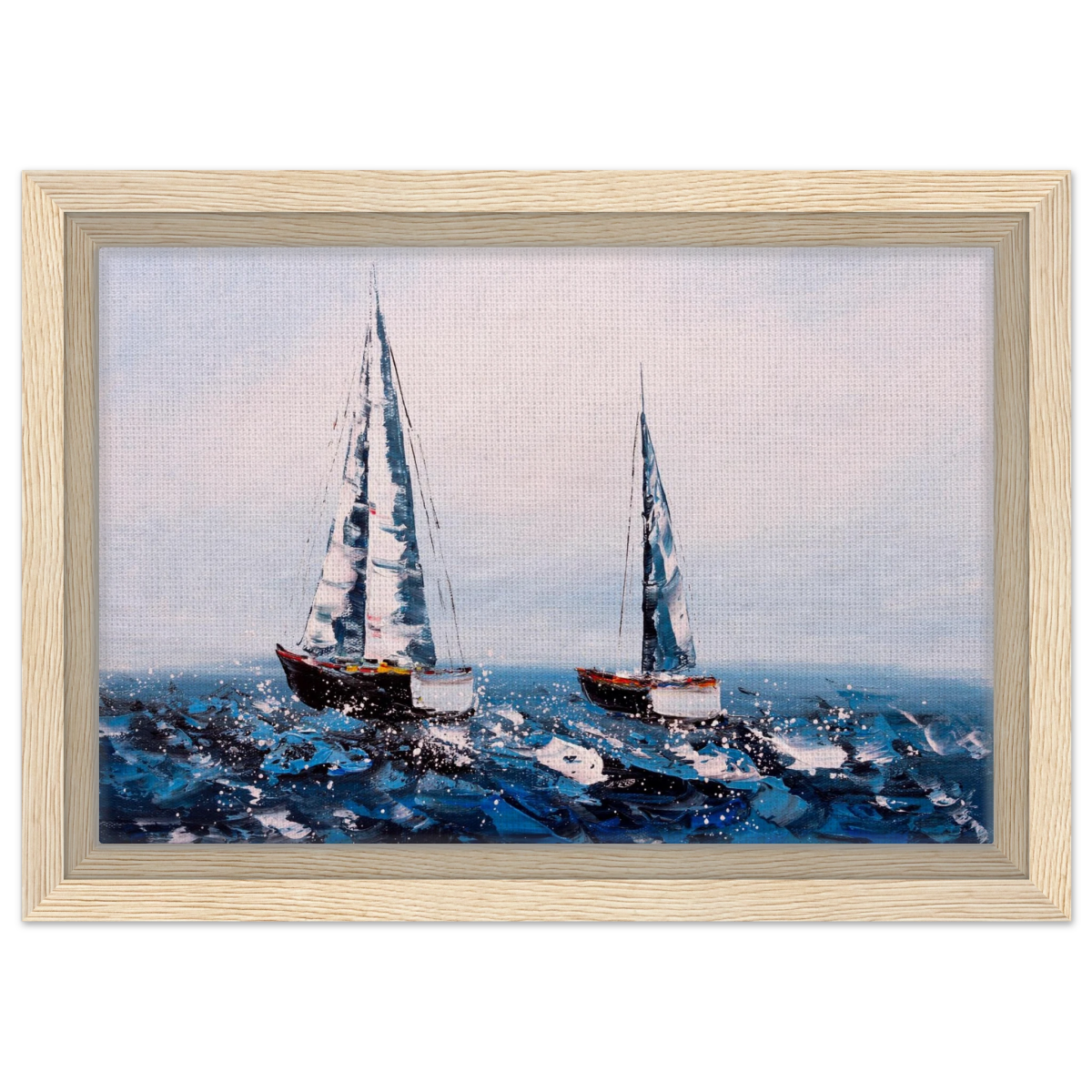 Sailing the Waves – Nautical Seascape Wall Art Print - Framed Canvas - 20x30 cm / 8x12″ - Wood frame