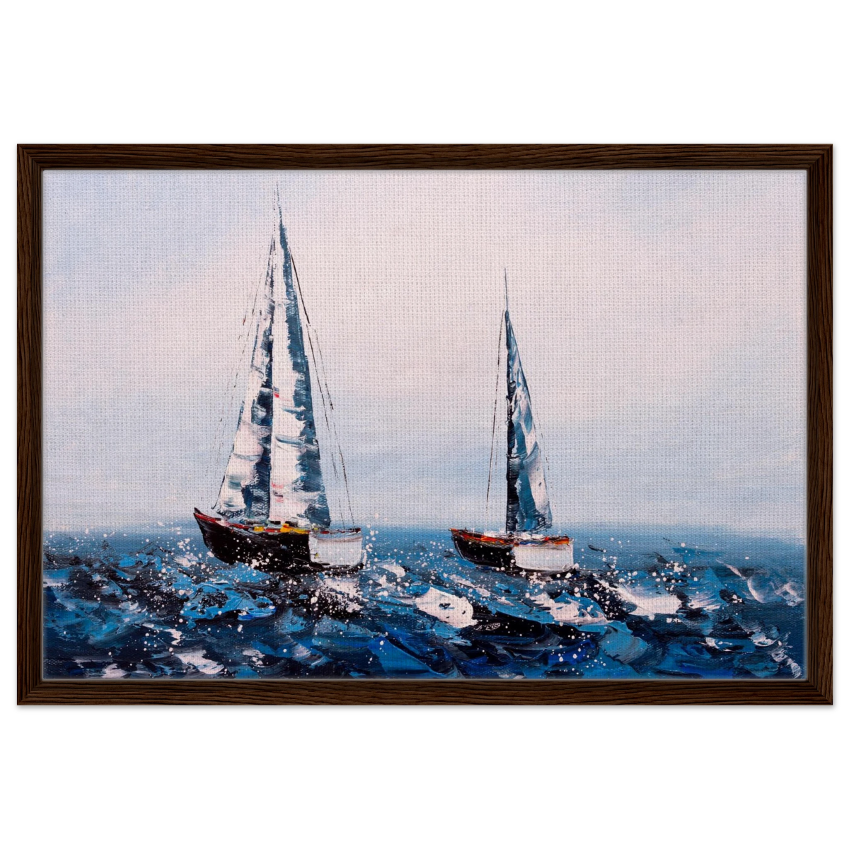 Sailing the Waves – Nautical Seascape Wall Art Print - Framed Canvas - 50x75 cm / 20x30″ - Dark wood frame
