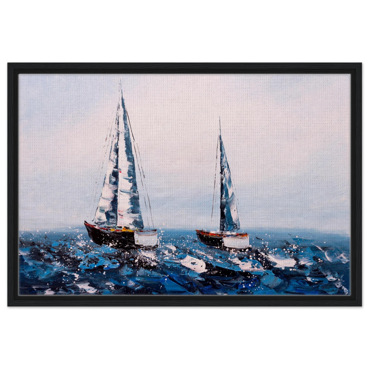Sailing the Waves – Nautical Seascape Wall Art Print - Framed Canvas - 50x75 cm / 20x30″ - Black frame