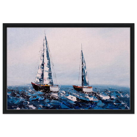 Sailing the Waves – Nautical Seascape Wall Art Print - Framed Canvas - 50x75 cm / 20x30″ - Black frame
