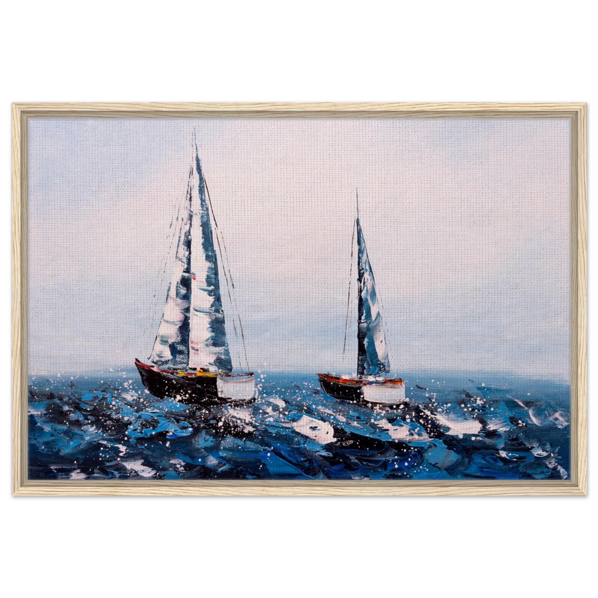 Sailing the Waves – Nautical Seascape Wall Art Print - Framed Canvas - 60x90 cm / 24x36″ - Wood frame