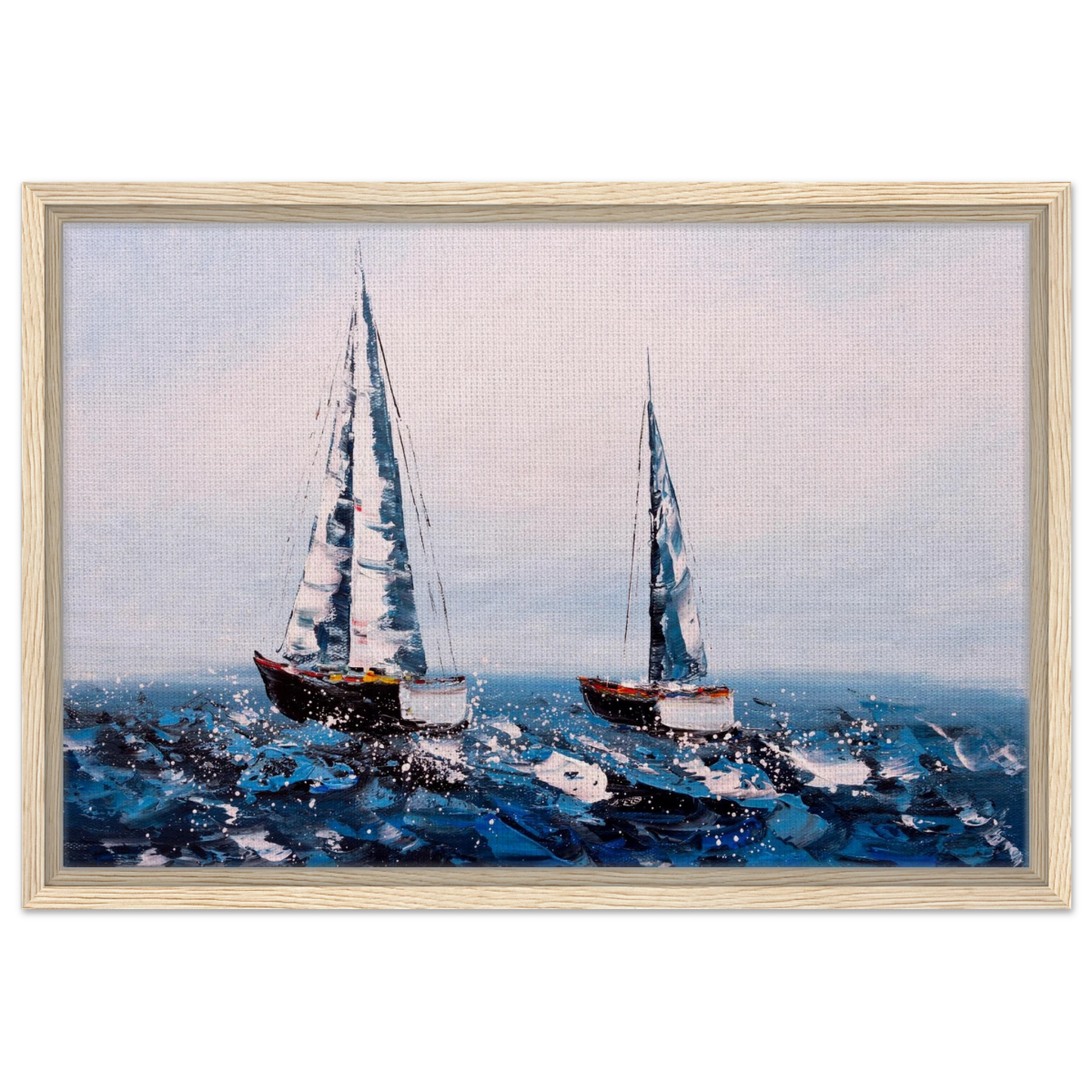 Sailing the Waves – Nautical Seascape Wall Art Print - Framed Canvas - 40x60 cm / 16x24″ - Wood frame