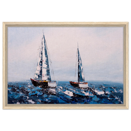 Sailing the Waves – Nautical Seascape Wall Art Print - Framed Canvas - 40x60 cm / 16x24″ - Wood frame