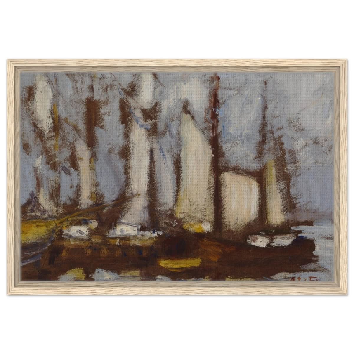 Sailing vessels, 1929, by Alfred William Finch | Vintage wall art print - Framed Canvas - 40x60 cm / 16x24″ - Wood frame