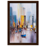 “Sails & Skylines” – Urban Reflections in Motion | Modern Wall art Print - Framed Canvas - 30x45 cm / 12x18″ - Dark wood frame