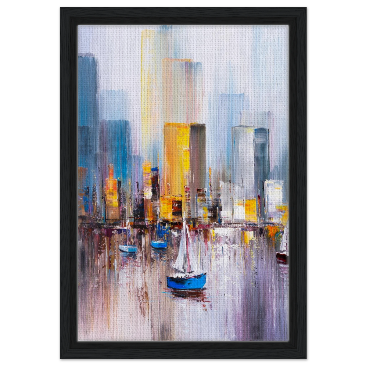 “Sails & Skylines” – Urban Reflections in Motion | Modern Wall art Print - Framed Canvas - 30x45 cm / 12x18″ - Black frame